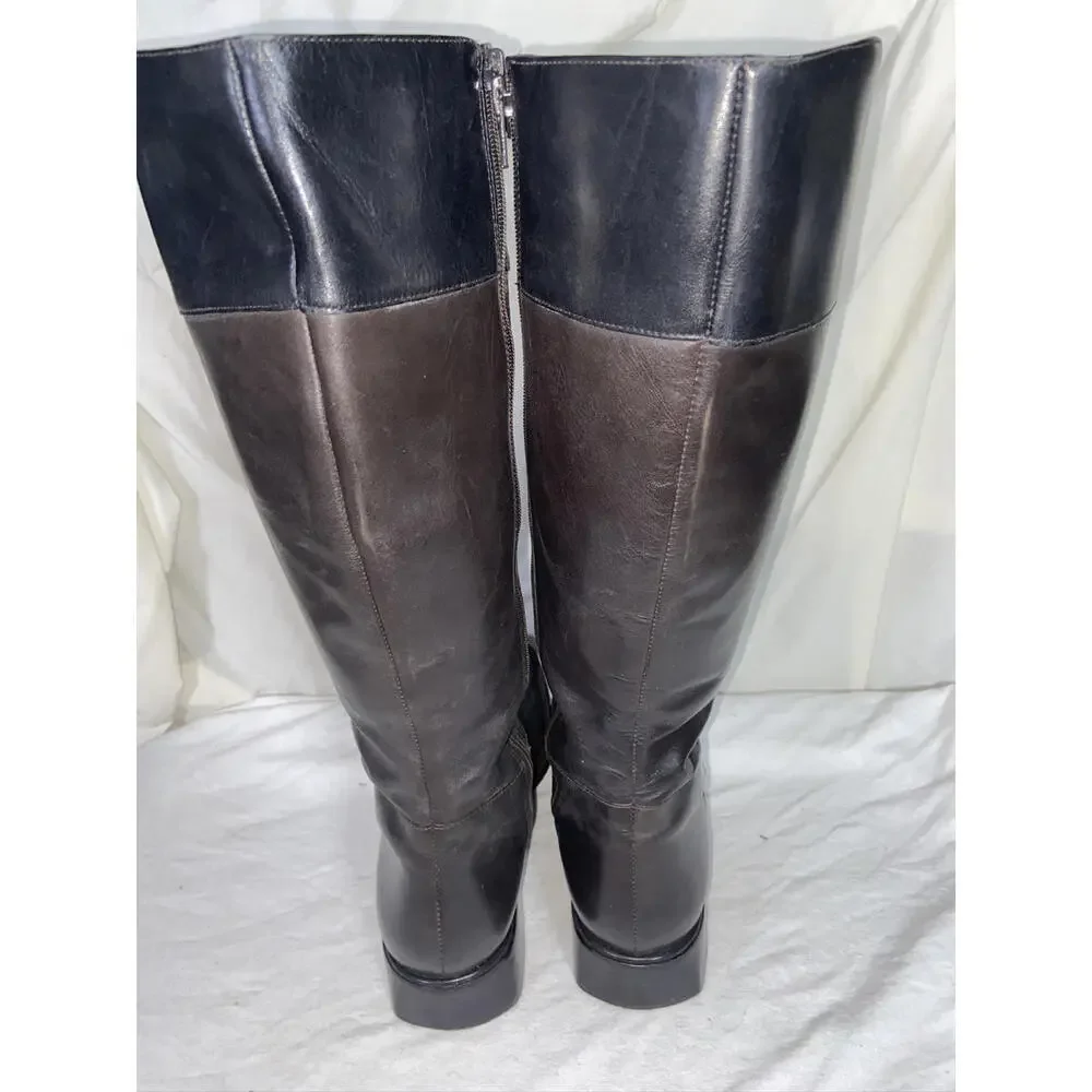 ANN TAYLOR BLACK BROWN EQUESTRIAN LEATHER RIDING KNEE HIGH BOOTS SZ 7 M